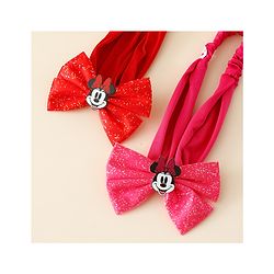Babyhug Disney Free Size Headbands With Minnie Mouse Bow Applique - Red & Fuchsia