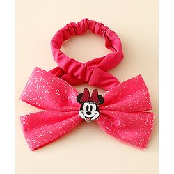 Babyhug Disney Headband With Minnie Mouse Bow Applique Free Size - Fuchsia
