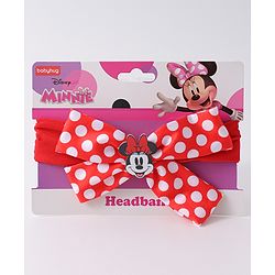 Babyhug Disney Free Size Headbands With Minnie Mouse Polka Dots Bow Applique - Red