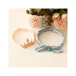 Babyhug Disney Free Size Headbands With Disney Princess Print Cinderella Bow & Tiara Applique Pack of 2 - Blue & PInk