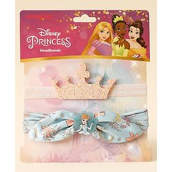 Babyhug Disney Free Size Headbands With Disney Princess Print Cinderella Bow & Tiara Applique Pack of 2 - Blue & PInk