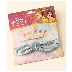 Babyhug Disney Free Size Headbands With Disney Princess Print Cinderella Bow & Tiara Applique Pack of 2 - Blue & PInk