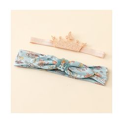 Babyhug Disney Free Size Headbands With Disney Princess Print Cinderella Bow & Tiara Applique Pack of 2 - Blue & PInk