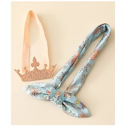 Babyhug Disney Free Size Headbands With Disney Princess Print Cinderella Bow & Tiara Applique Pack of 2 - Blue & PInk