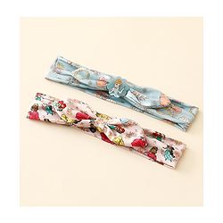 Babyhug Disney Free Size Headbands With Disney Princess Print Cinderella Bow Applique Pack of 2 - Pink & Blue