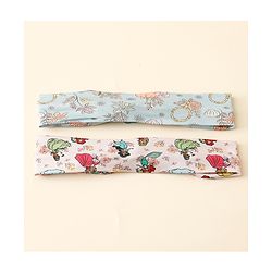 Babyhug Disney Free Size Headbands With Disney Princess Print Cinderella Bow Applique Pack of 2 - Pink & Blue