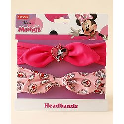 Babyhug Disney Free Size Headbands With Minnie Mouse Bow Applique & Print Pack of 2 - Fuchsia & Pink
