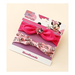 Babyhug Disney Free Size Headbands With Minnie Mouse Bow Applique & Print Pack of 2 - Fuchsia & Pink