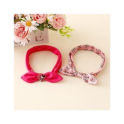 Babyhug Disney Free Size Headbands With Minnie Mouse Bow Applique & Print Pack of 2 - Fuchsia & Pink