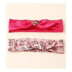 Babyhug Disney Free Size Headbands With Minnie Mouse Bow Applique & Print Pack of 2 - Fuchsia & Pink