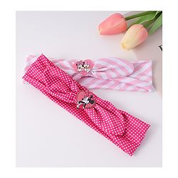 Babyhug Disney Free Size Headbands With Minnie Mouse Bow Applique Polka Dots & Striped Prints Pack of 2 - Fuchsia & Pink