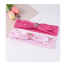 Babyhug Disney Free Size Headbands With Minnie Mouse Bow Applique Polka Dots & Striped Prints Pack of 2 - Fuchsia & Pink