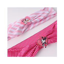 Babyhug Disney Free Size Headbands With Minnie Mouse Bow Applique Polka Dots & Striped Prints Pack of 2 - Fuchsia & Pink