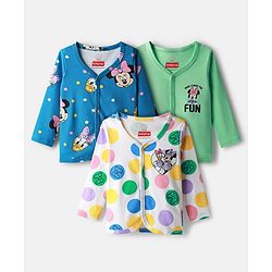 Babyhug Disney Interlock Knit Full Sleeves Jhablas With Minnie Mouse Graphics Pack Of 3 - Blue White & White