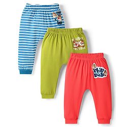 Babyhug Disney 100% Cotton Ankle Length Diaper Legging With Chip'N Dale Graphic Pack Of 3 - Blue Green & Dark Pink