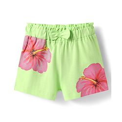 Babyhug Single Jersey Knit Shorts with Floral Print & Bow Applique - Light Green