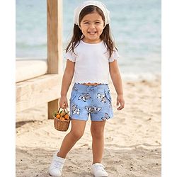 Babyhug Cotton Knit Shorts With Butterfly Print - Light Blue