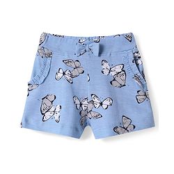 Babyhug Cotton Knit Shorts With Butterfly Print - Light Blue