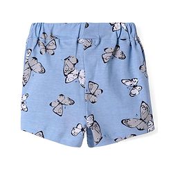 Babyhug Cotton Knit Shorts With Butterfly Print - Light Blue