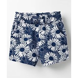 Babyhug Cotton Knit Shorts With Bow Applique Floral Print - Navy Blue