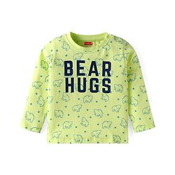 Babyhug Cotton Knit Full Sleeves Night Suit With Teddy Bear Print - Light Green