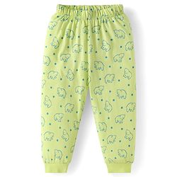 Babyhug Cotton Knit Full Sleeves Night Suit With Teddy Bear Print - Light Green