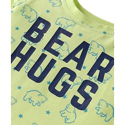Babyhug Cotton Knit Full Sleeves Night Suit With Teddy Bear Print - Light Green