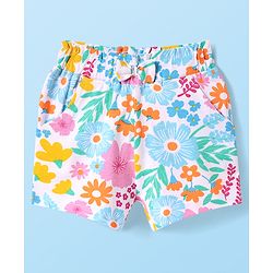 Babyhug Cotton Jersey Knit Shorts With Floral Print -  White