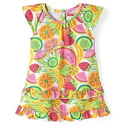 Babyhug Cotton Knit Sleeveless Frock with Fruits Print - Light Green & Yellow