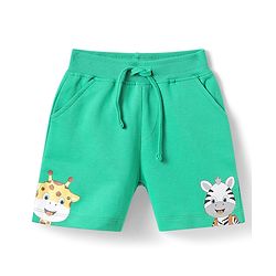 Babyhug Cotton Looper Shorts With Giraffe Print - Light Green