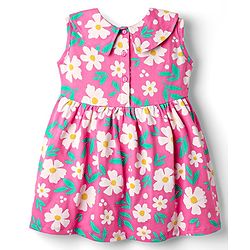 Babyhug Cotton Knit Sleeveless Floral Printed Frock with Bloomer & Headband - Pink