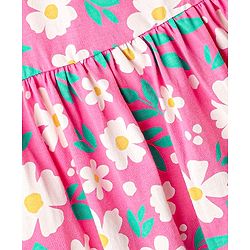 Babyhug Cotton Knit Sleeveless Floral Printed Frock with Bloomer & Headband - Pink