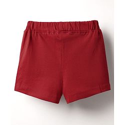 Babyhug Cotton Knit Shorts With Butterfly Embroidery & Bow Applique - Red