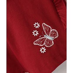 Babyhug Cotton Knit Shorts With Butterfly Embroidery & Bow Applique - Red