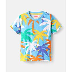 Babyhug Cotton Knit Half Sleeves Co-ords Night Suit with Coconut Tree Print - Light Blue