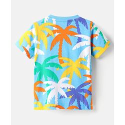 Babyhug Cotton Knit Half Sleeves Co-ords Night Suit with Coconut Tree Print - Light Blue