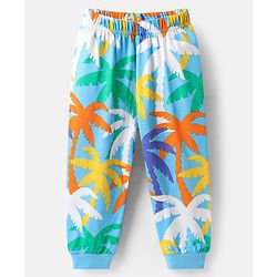 Babyhug Cotton Knit Half Sleeves Co-ords Night Suit with Coconut Tree Print - Light Blue