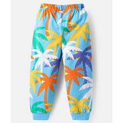 Babyhug Cotton Knit Half Sleeves Co-ords Night Suit with Coconut Tree Print - Light Blue