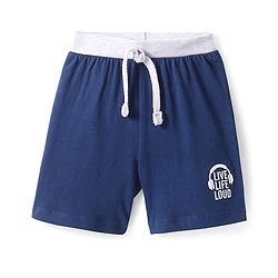 Babyhug Single Jersey Knit Shorts with Live Life Loud Text Print - Navy Blue