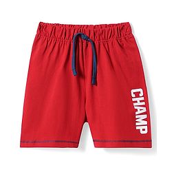 Babyhug Cotton Knit Shorts with Text Print - Red
