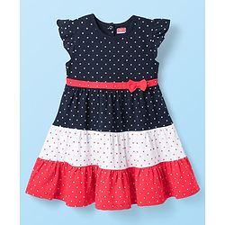Babyhug Cotton Knit Frill Sleeves Frocks & Bloomers With Polka Dots Print - Navy Blue