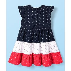 Babyhug Cotton Knit Frill Sleeves Frocks & Bloomers With Polka Dots Print - Navy Blue