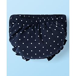 Babyhug Cotton Knit Frill Sleeves Frocks & Bloomers With Polka Dots Print - Navy Blue
