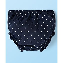 Babyhug Cotton Knit Frill Sleeves Frocks & Bloomers With Polka Dots Print - Navy Blue