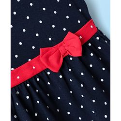 Babyhug Cotton Knit Frill Sleeves Frocks & Bloomers With Polka Dots Print - Navy Blue