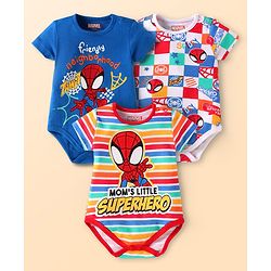 Babyhug Marvel Interlock Knit Half Sleeves Onesies with Spiderman Graphics Pack of 3 - Multicolor