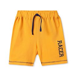 Babyhug Cotton Knit Shorts with Text Print - Mustard