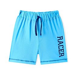 Babyhug Cotton Knit Text Printed Shorts - Light Blue