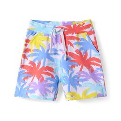 Babyhug Cotton Knit Shorts With Tree Print - White