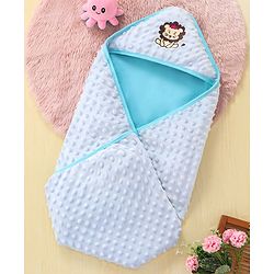 Babyhug Bubble Embroidered Hooded Wrapper Lion Patch - Blue